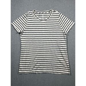 J.Crew Pullover Girlfriend Tee Shirt Women Size X-Large Cream/Black Short Sleeve